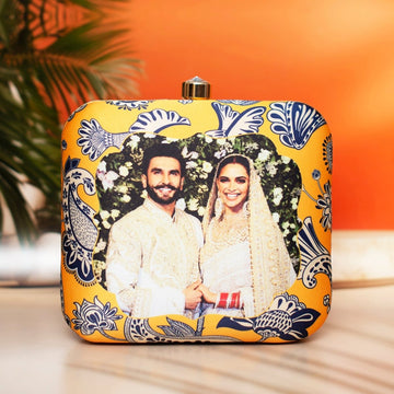Artklim Yellow Based Bird Printed Customized Clutch