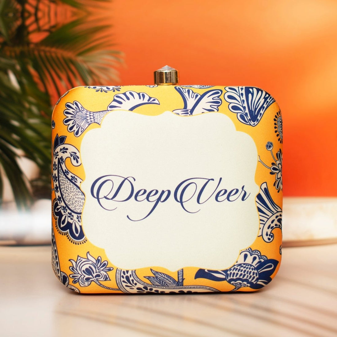 Artklim Yellow Based Bird Printed Customized Clutch