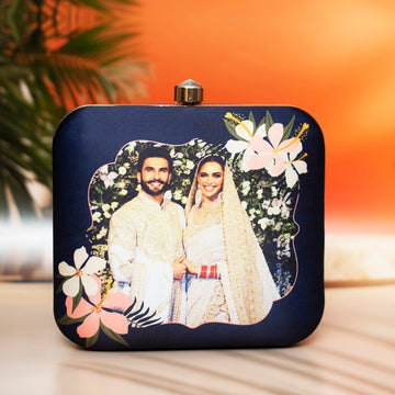 Artklim Black Based Floral Printed Customized clutch