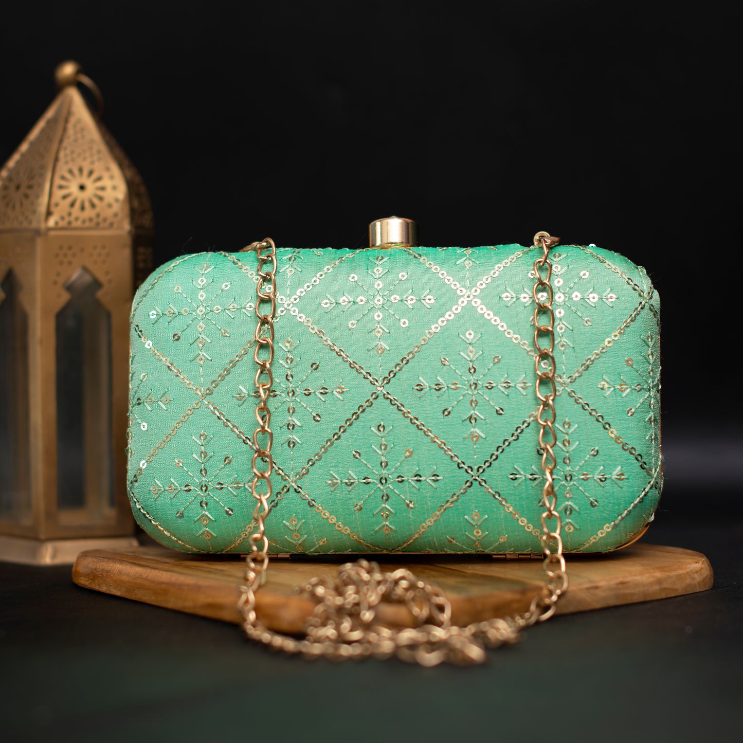 Artklim Sea Green Color Clutch With Sequin Work