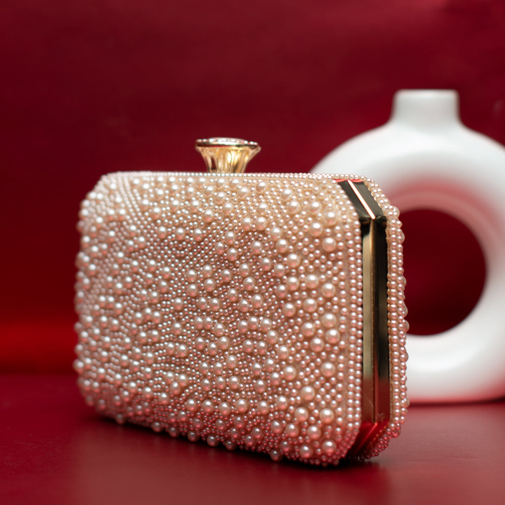 Peach Stripe Pearl Beaded Evening Clutch