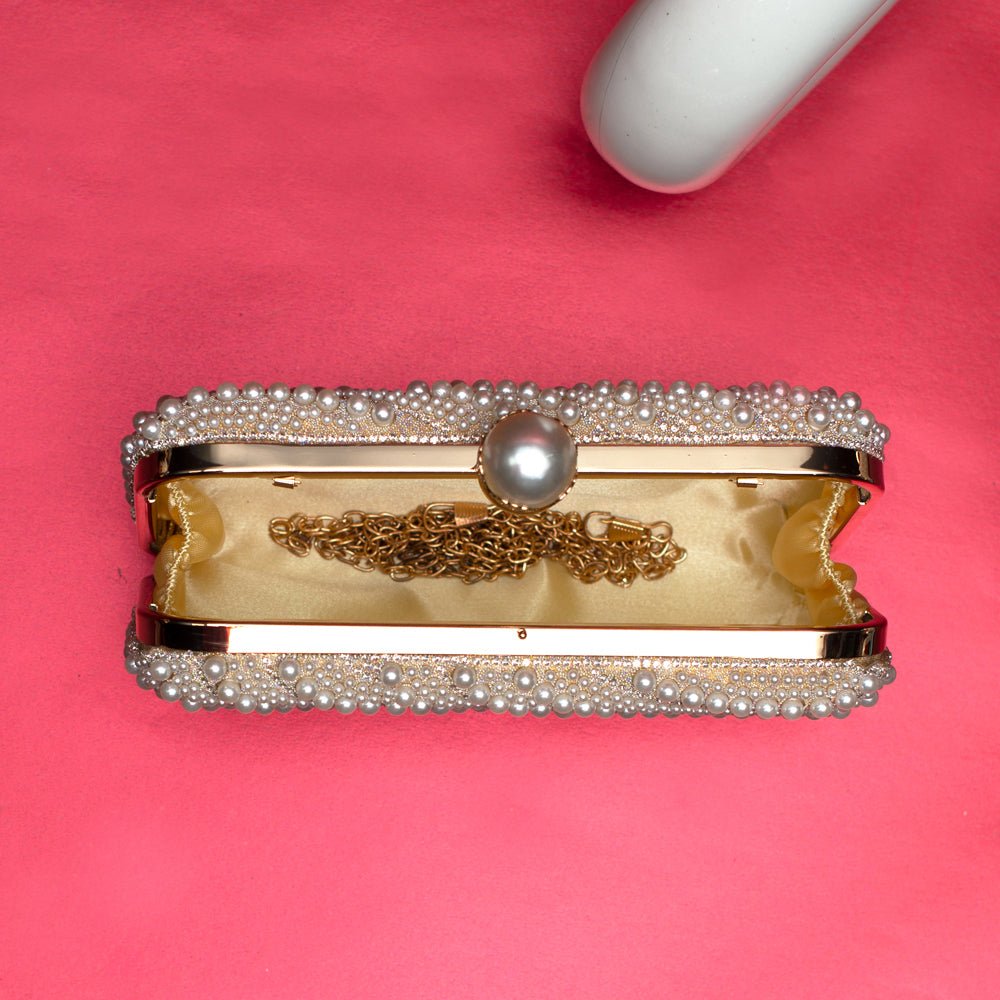 White Pearl Beaded Evening Clutch