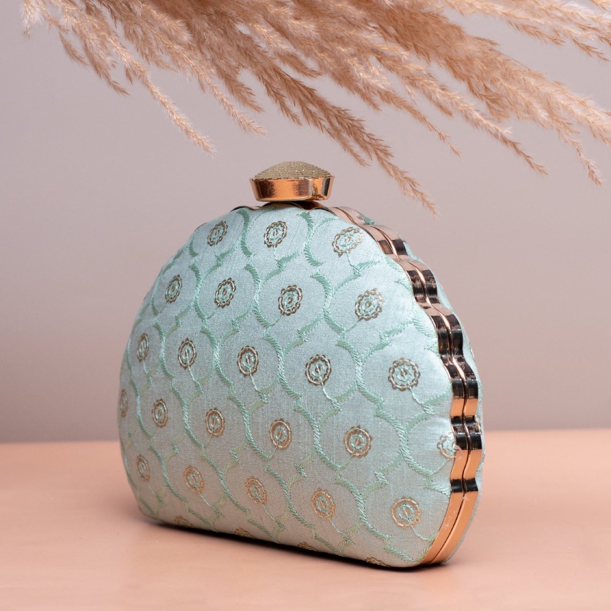 Artklim Light Blue Based Sequins Embroidery Clutch