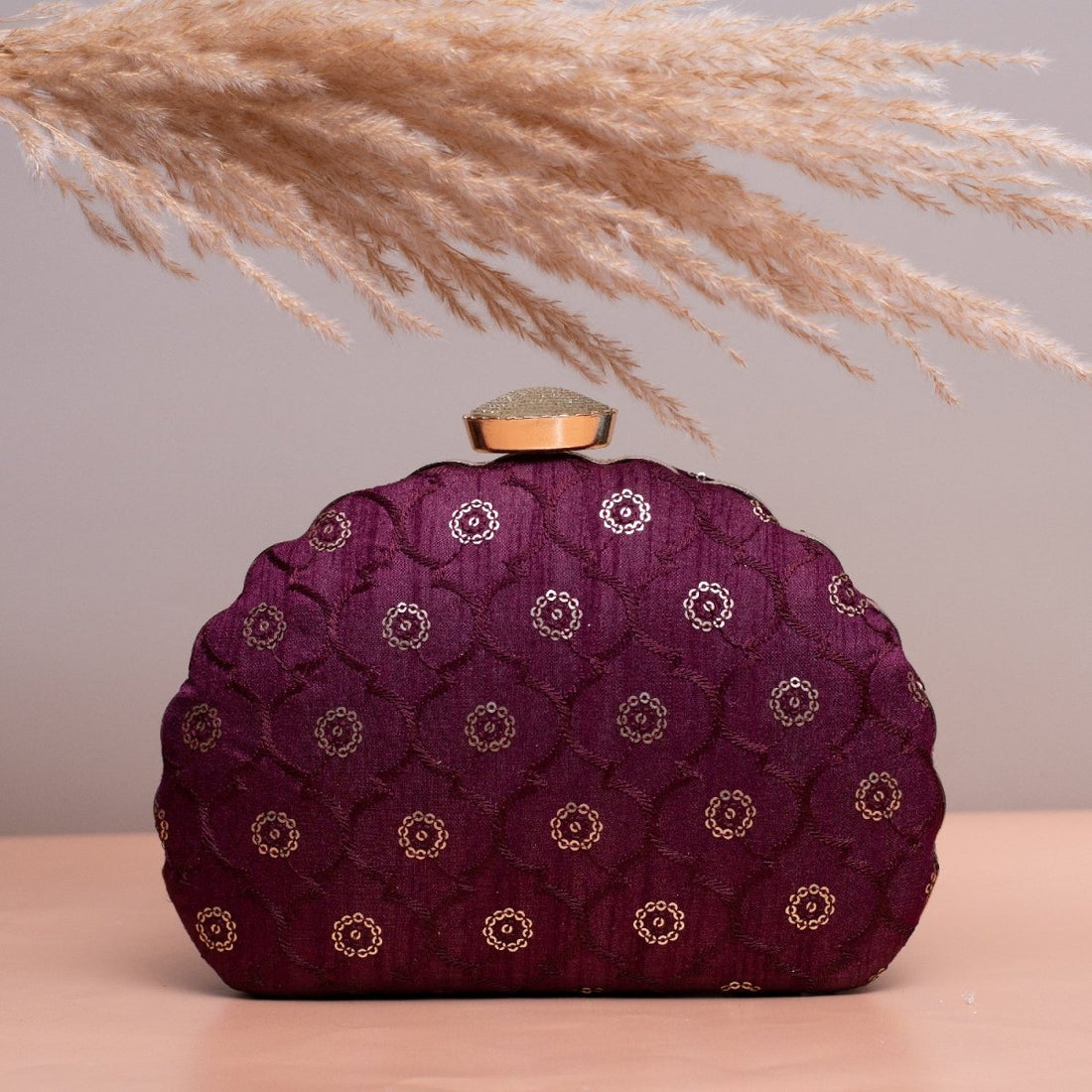 Artklim Purple Based Golden Sequins Embroidery Clutch