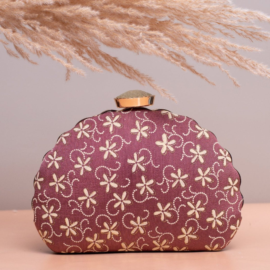 Artklim Rosy Brown Based Floral Embroidery Clutch
