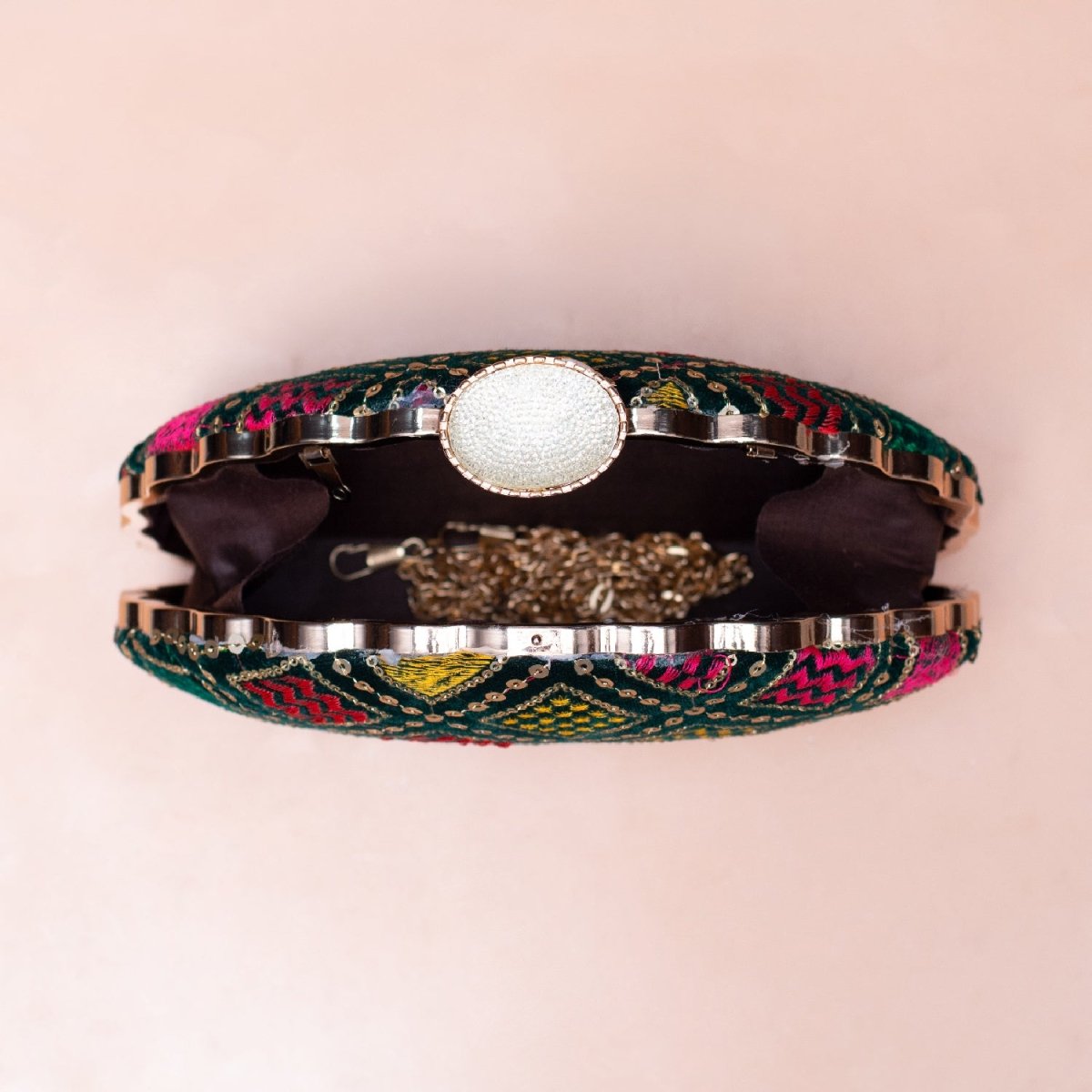 Artklim Black Based Multicolored Embroidery Clutch