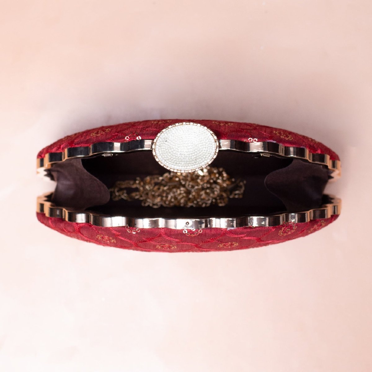 Artklim Red Based Golden Sequins Embroidery Clutch