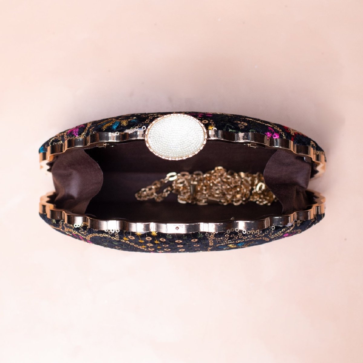 Artklim Black Based Sequins Mutlicolored Embroidery Clutch