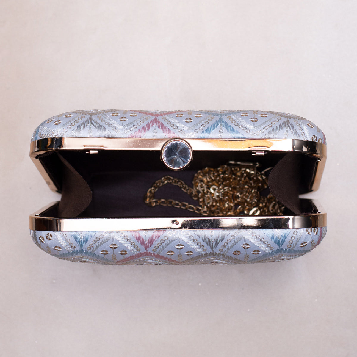 Artklim White Based Multicolored Threadwork Embroidery Clutch