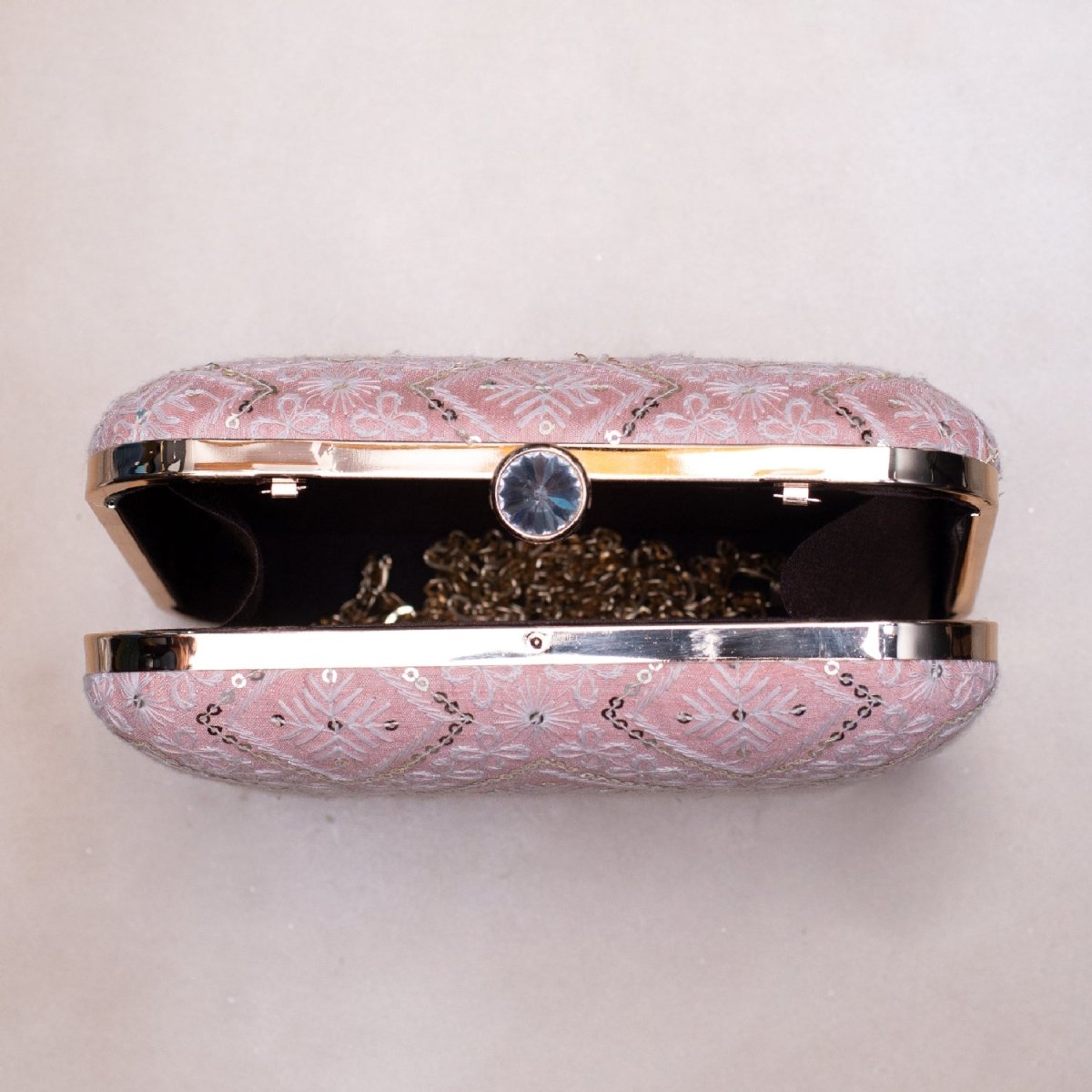 Artklim Pastel Peach Based Sequins Threadwork Embroidery Clutch