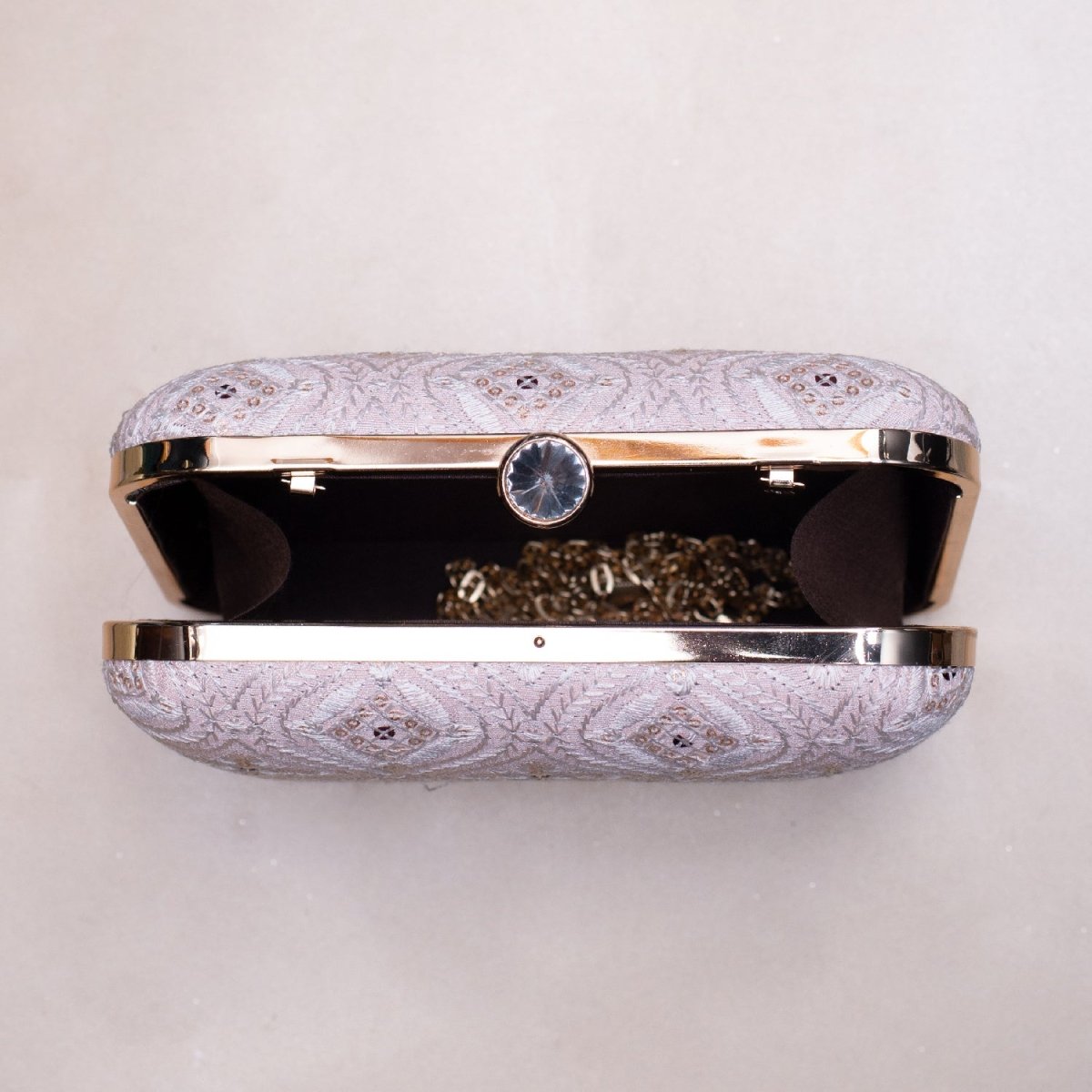 Artklim Pastel Pink Based White Threadwork Embroidery Clutch