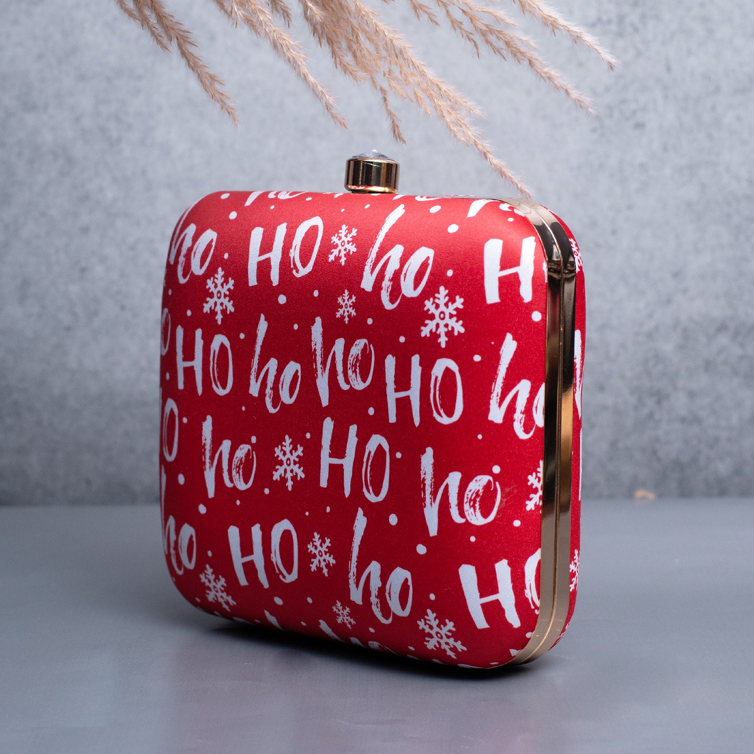 Artklim Red Based Christmas hohoho Printed Clutch