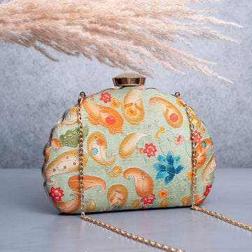 Artklim Light Green Based Yellow Pattern Printed Clutch