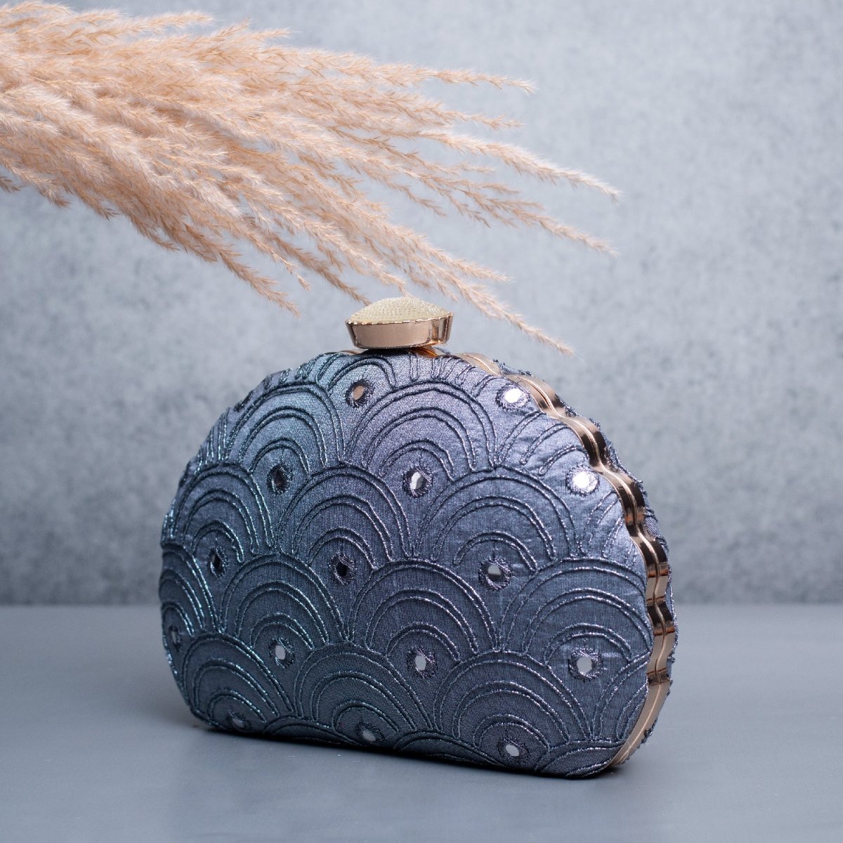 Artklim Grey Based Zari Work Embroidery Clutch