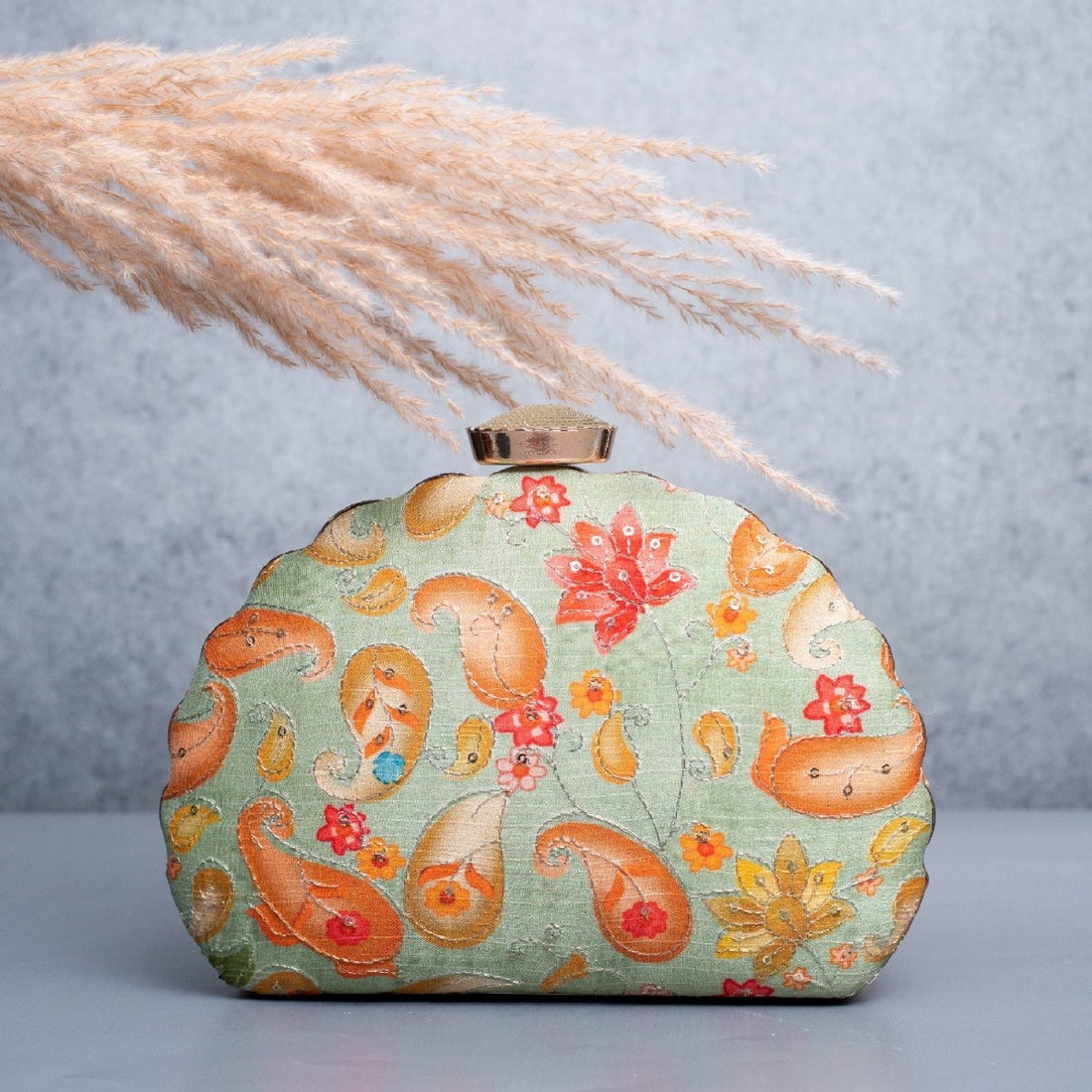Artklim Light Green Based Yellow Pattern Printed Clutch