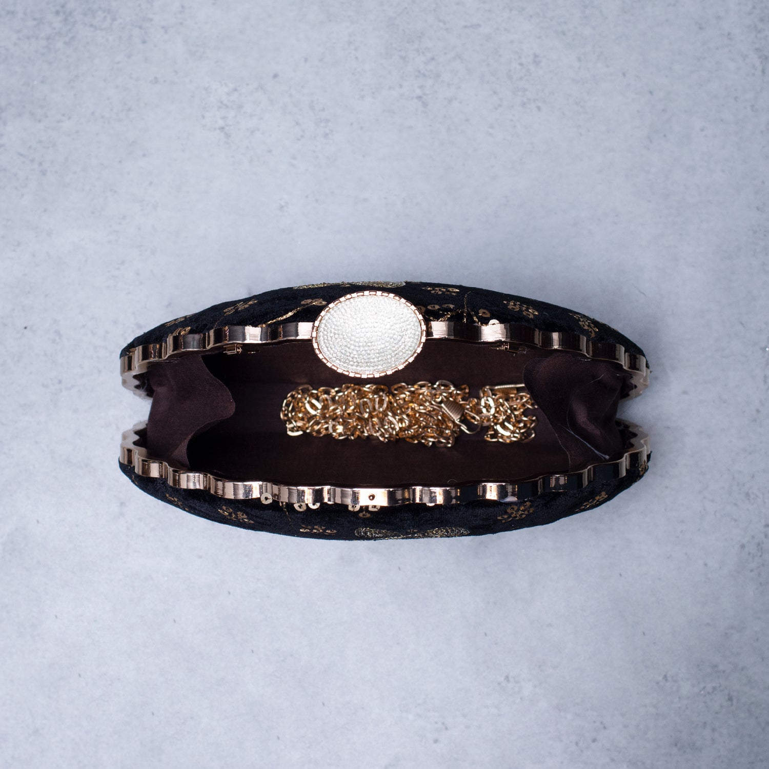 Artklim Black Based Silver Sequins Embroidery Clutch