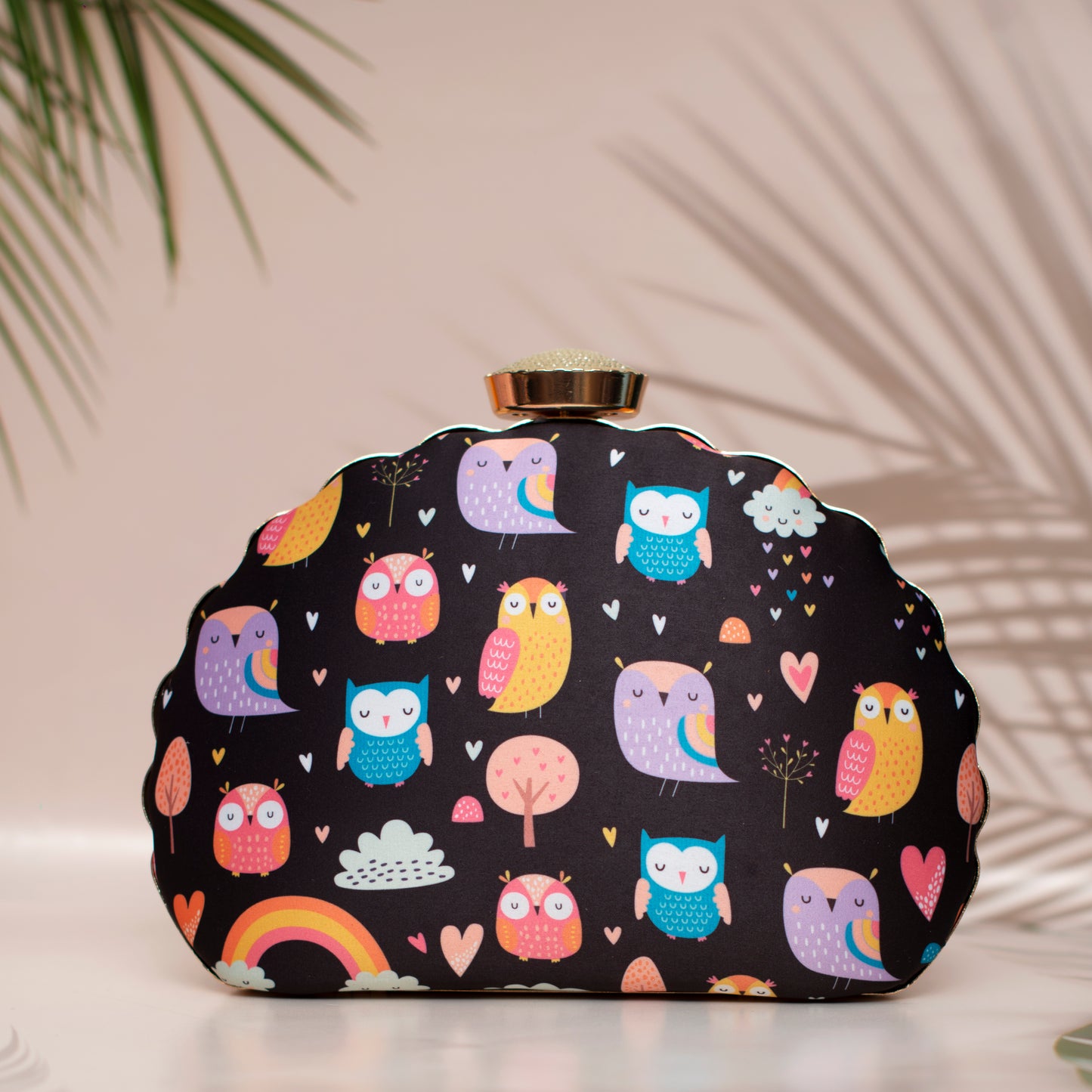 Artklim Owl Printed D-shape Clutch