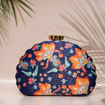 Artklim Blue Floral Printed D-shape Clutch