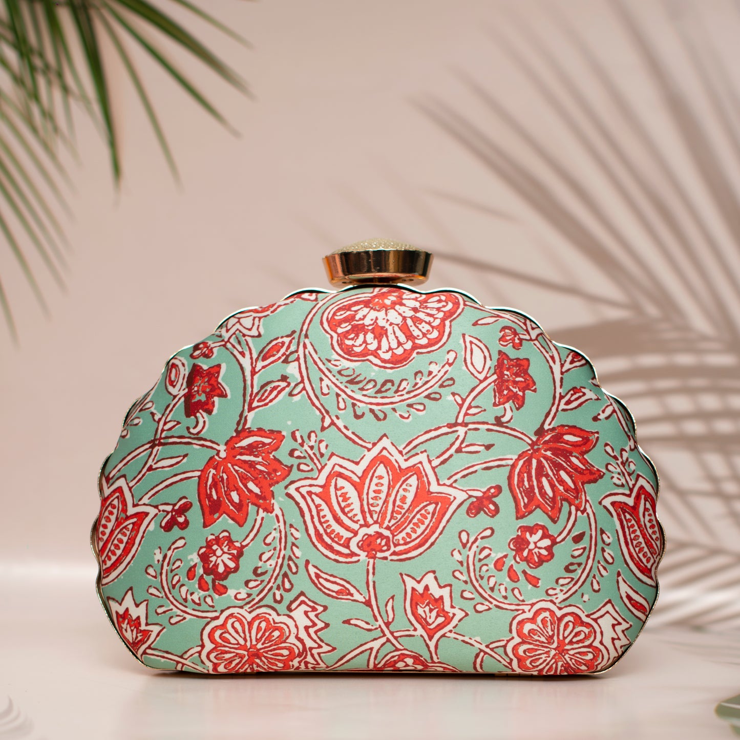 Artklim Red Floral Printed D-shape Clutch