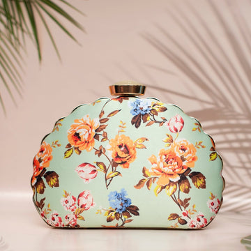 Artklim Blue Floral Printed D-shape Clutch