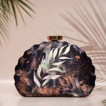 Artklim Black Floral Printed D-shape Clutch