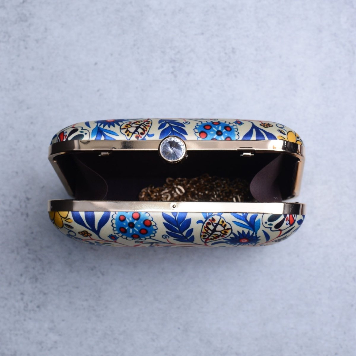Artklim White Based Blue And Yellow Floral Printed Clutch