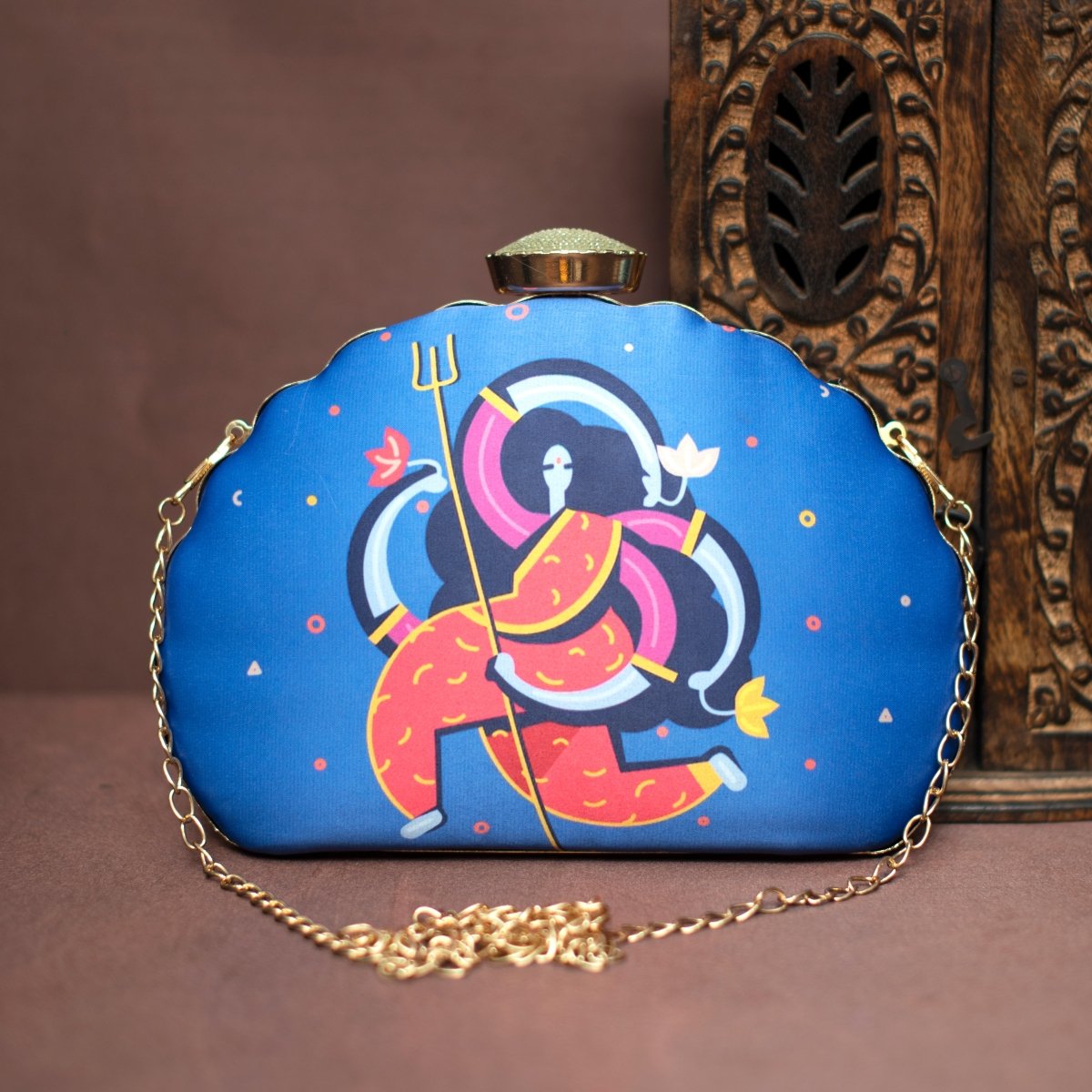 Artklim Durga Maa D-Shape Printed Clutch