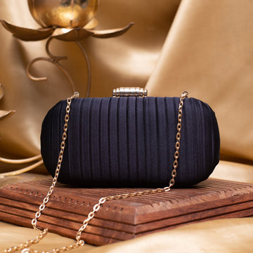 Artklim Black Ribbed Fabric Clutch