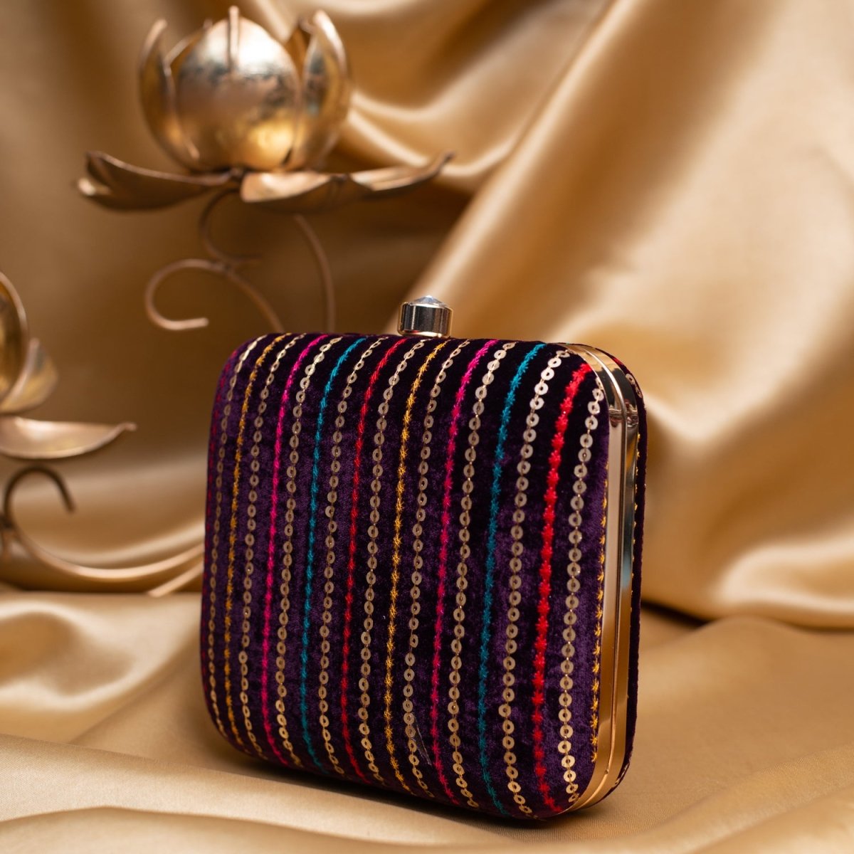 Artklim Wine Based Multicolored Sequins Embroidery Clutch