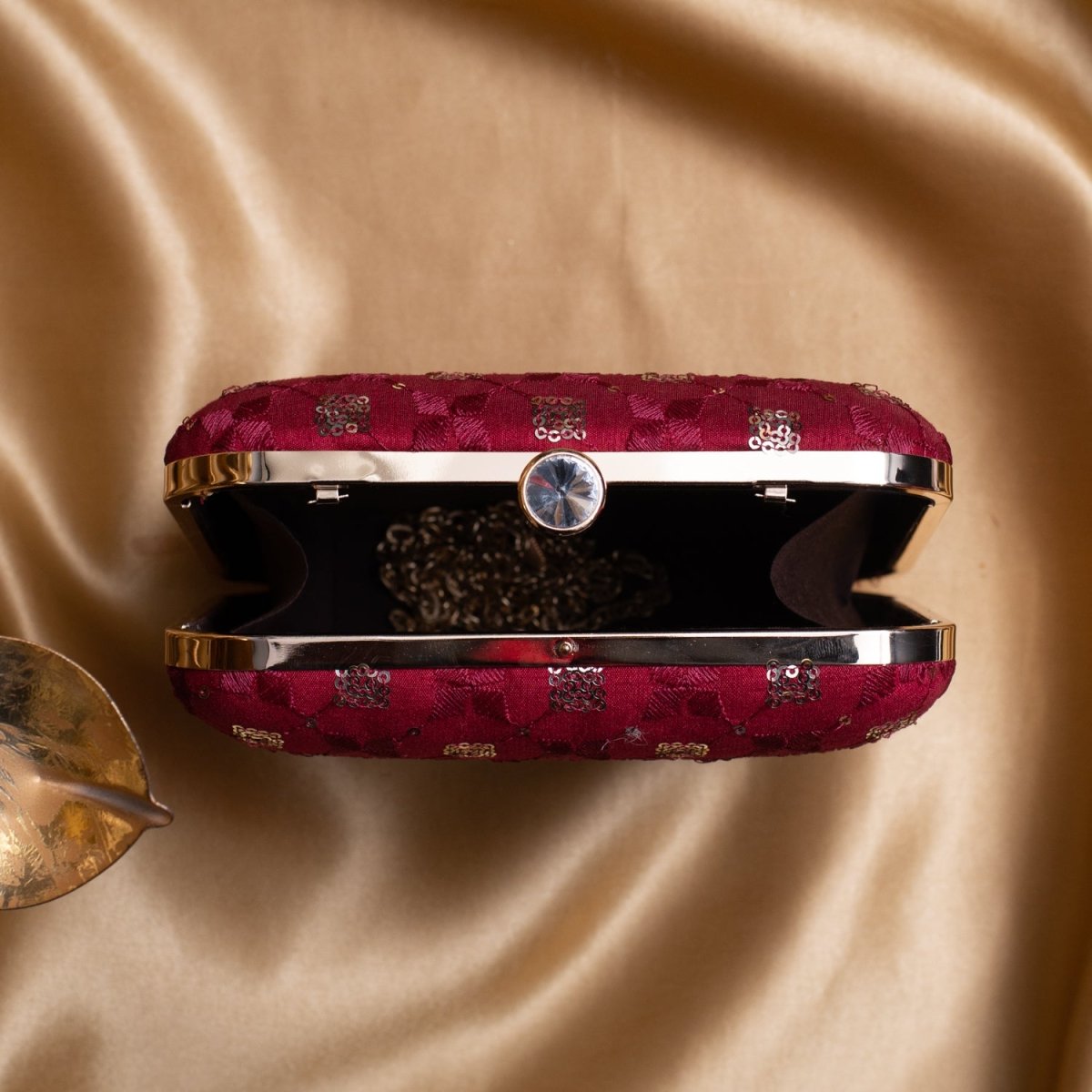 Artklim Red Based Silver Sequins Embroidery Clutch