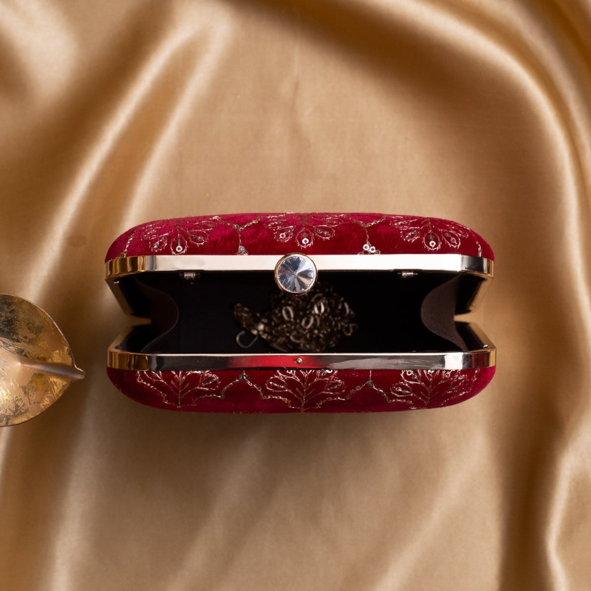 Artklim Maroon Based Golden Sequins Embroidery Clutch
