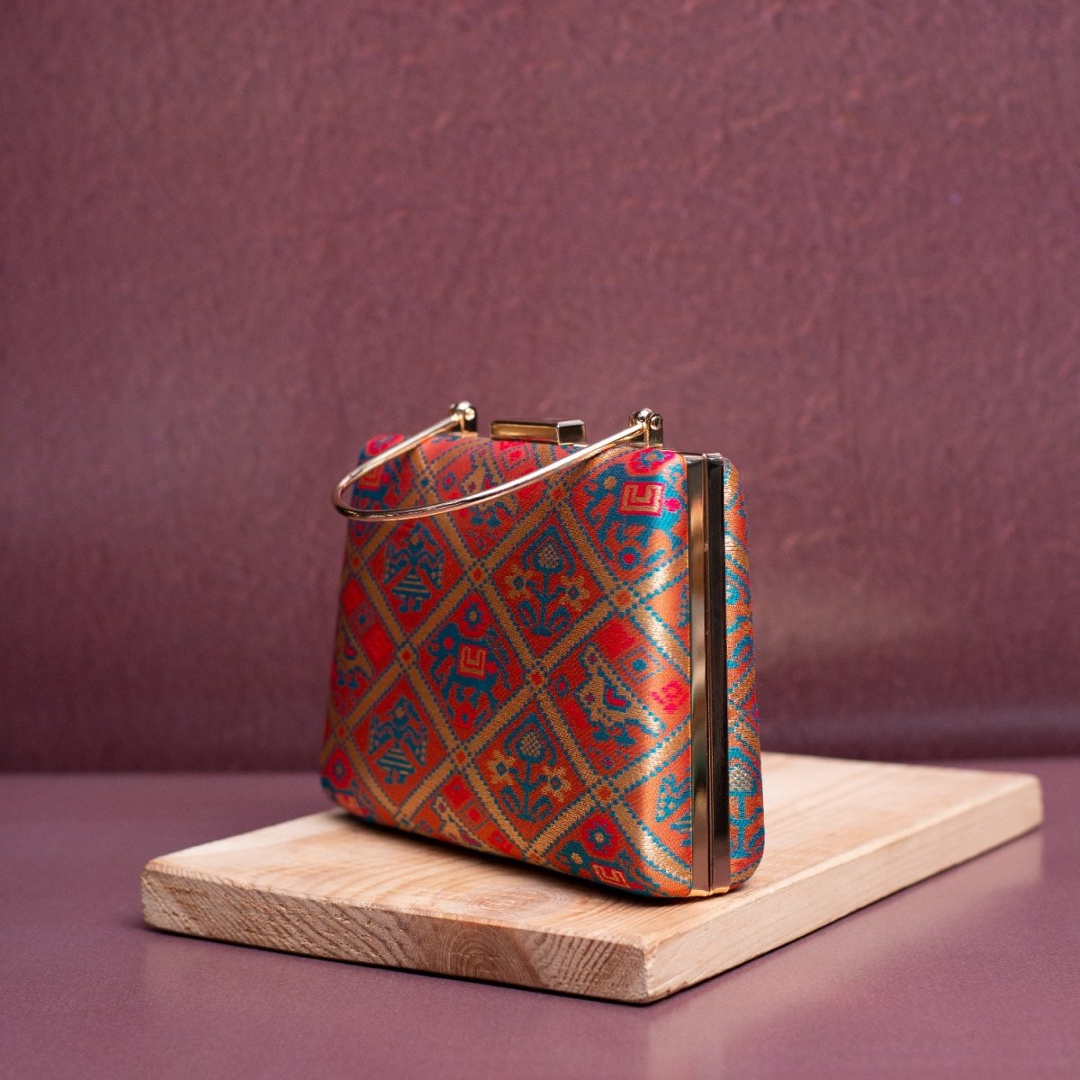 Artklim Ash Brown Based Patola Pattern Printed Fabric Clutch