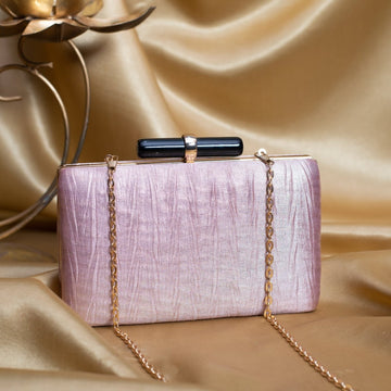 Artklim Pastel Pink Crushed Satin Fabric Clutch