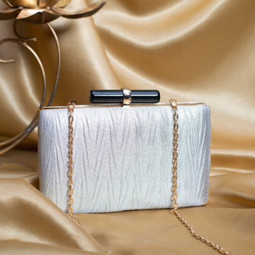 Artklim White Based Crushed Satin Fabric Clutch