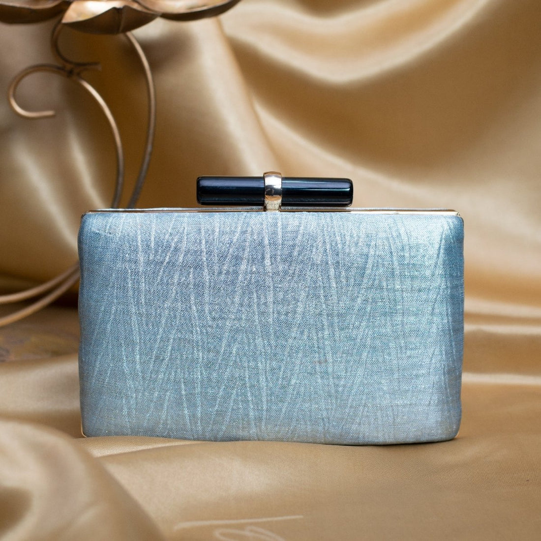 Artklim Pastel Blue Based Crushed Satin Fabric Clutch