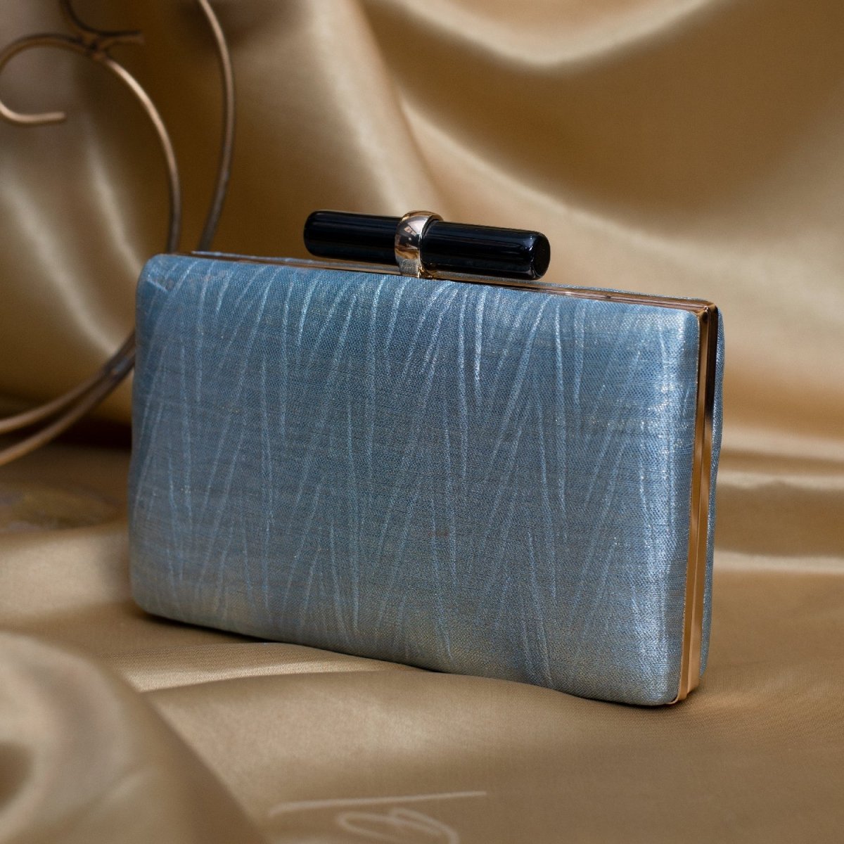 Artklim Pastel Blue Based Crushed Satin Fabric Clutch
