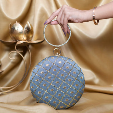 Artklim Grey Based Golden Sequins Embroidery Clutch