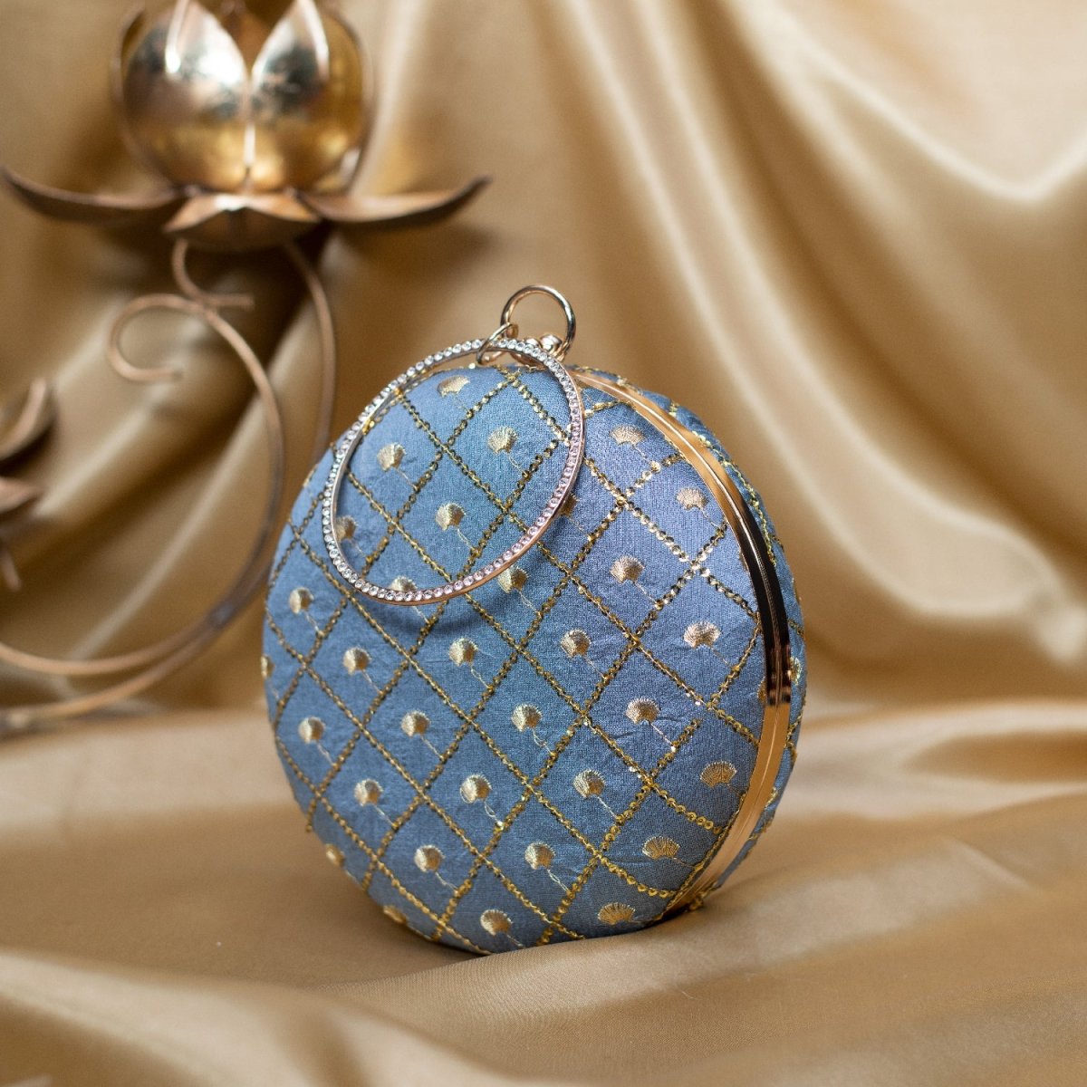 Artklim Grey Based Golden Sequins Embroidery Clutch