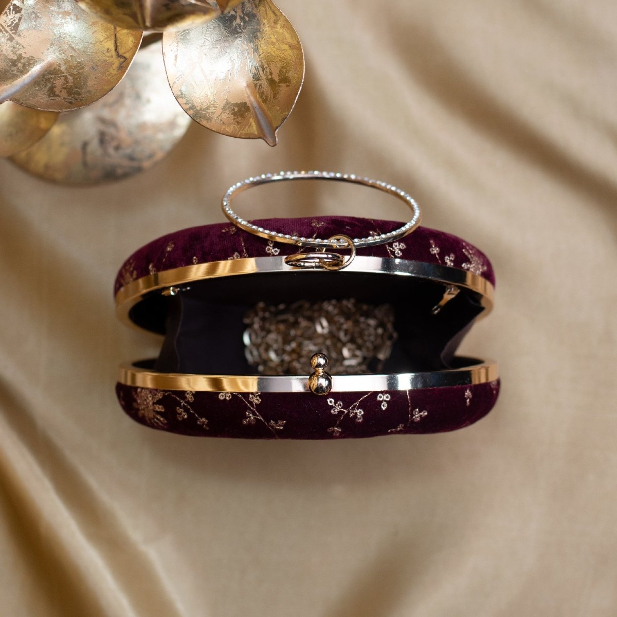 Artklim Maroon Based Golden Sequins Embroidery Clutch