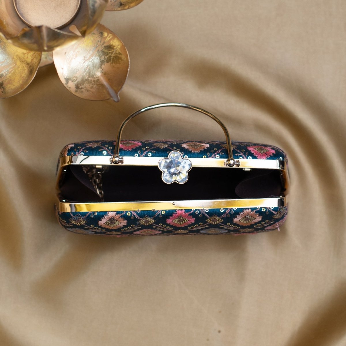 Artklim Green Based Multicolored Threadwork Embroidery Clutch