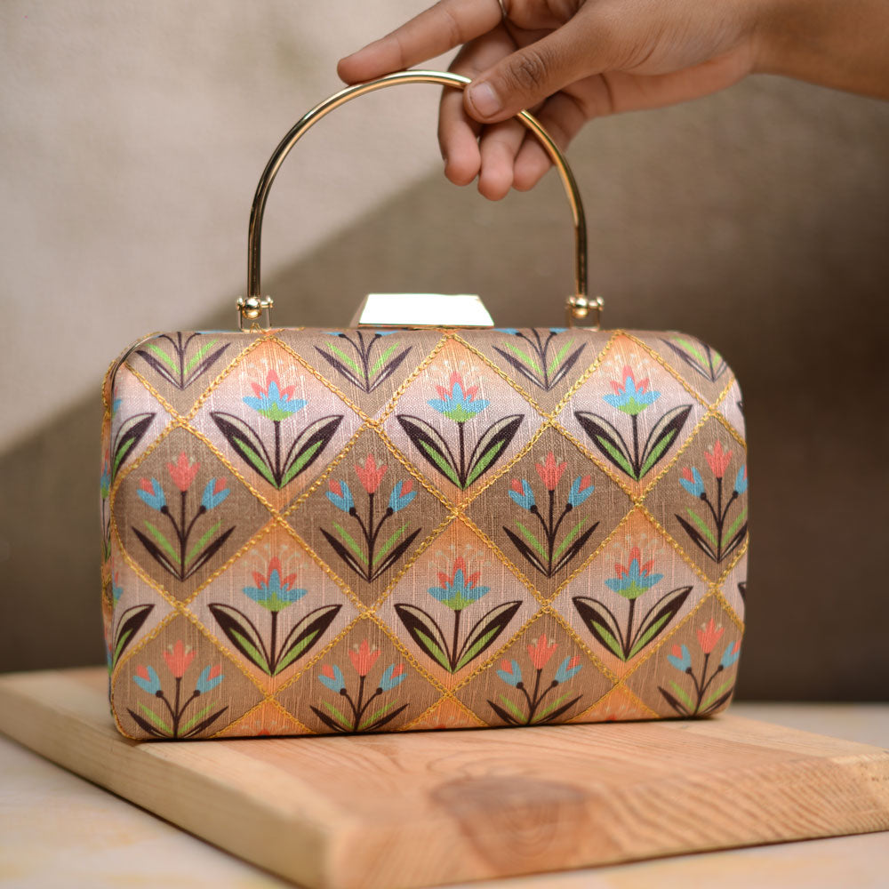 Artklim Golden Silk Brocade Party Clutch