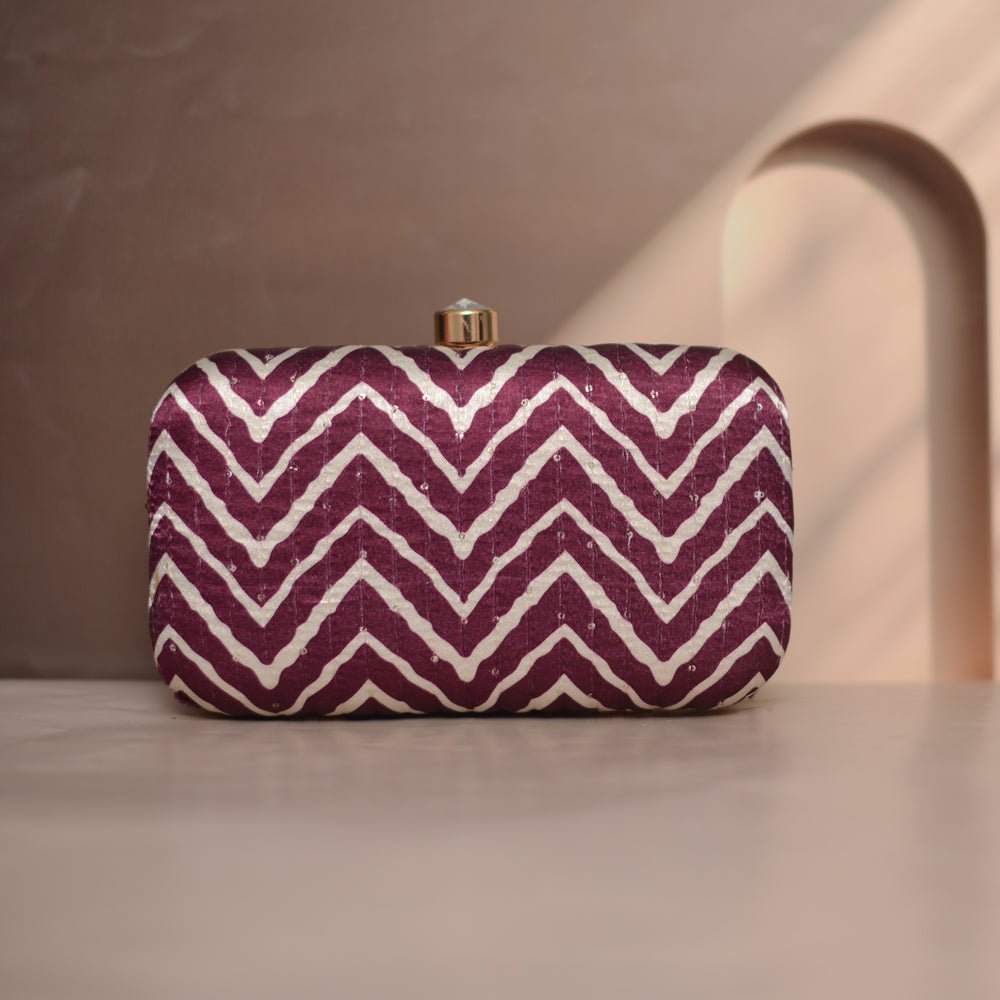 Artklim Maroon And White Zigzag Printed Clutch