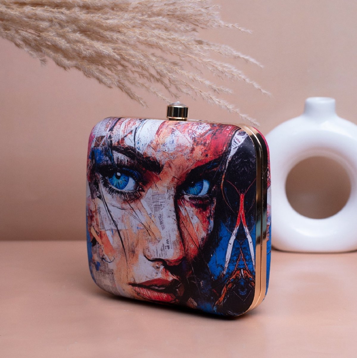 Artklim Blue Eyes Women Portrait Printed Clutch