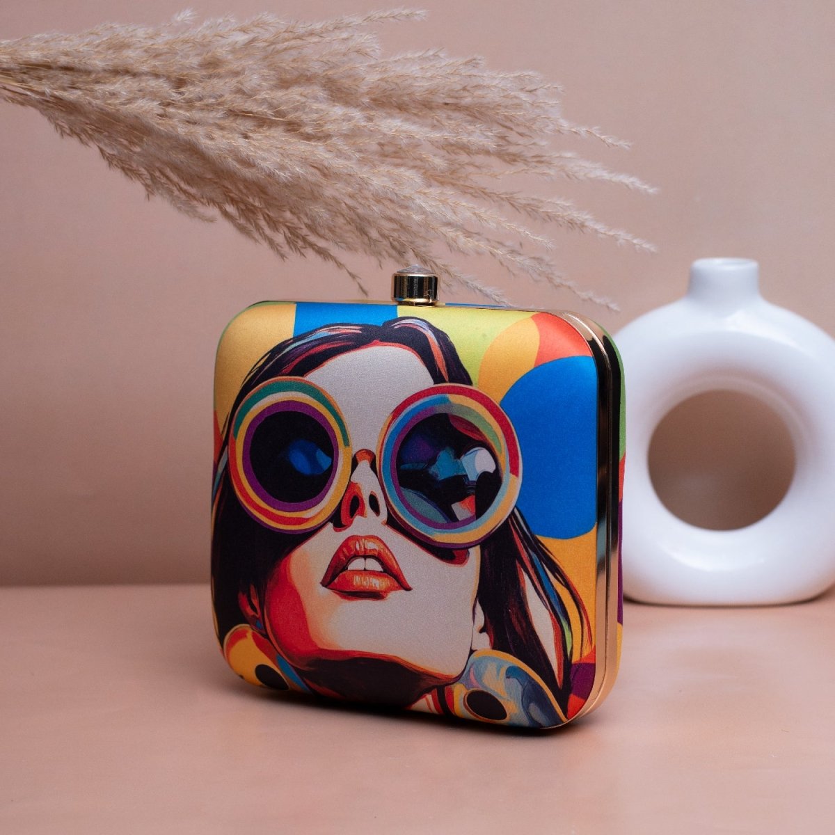 Artklim Multicolored Portrait Printed Clutch