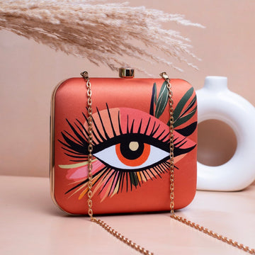 Artklim Orange Based Eye Printed Clutch