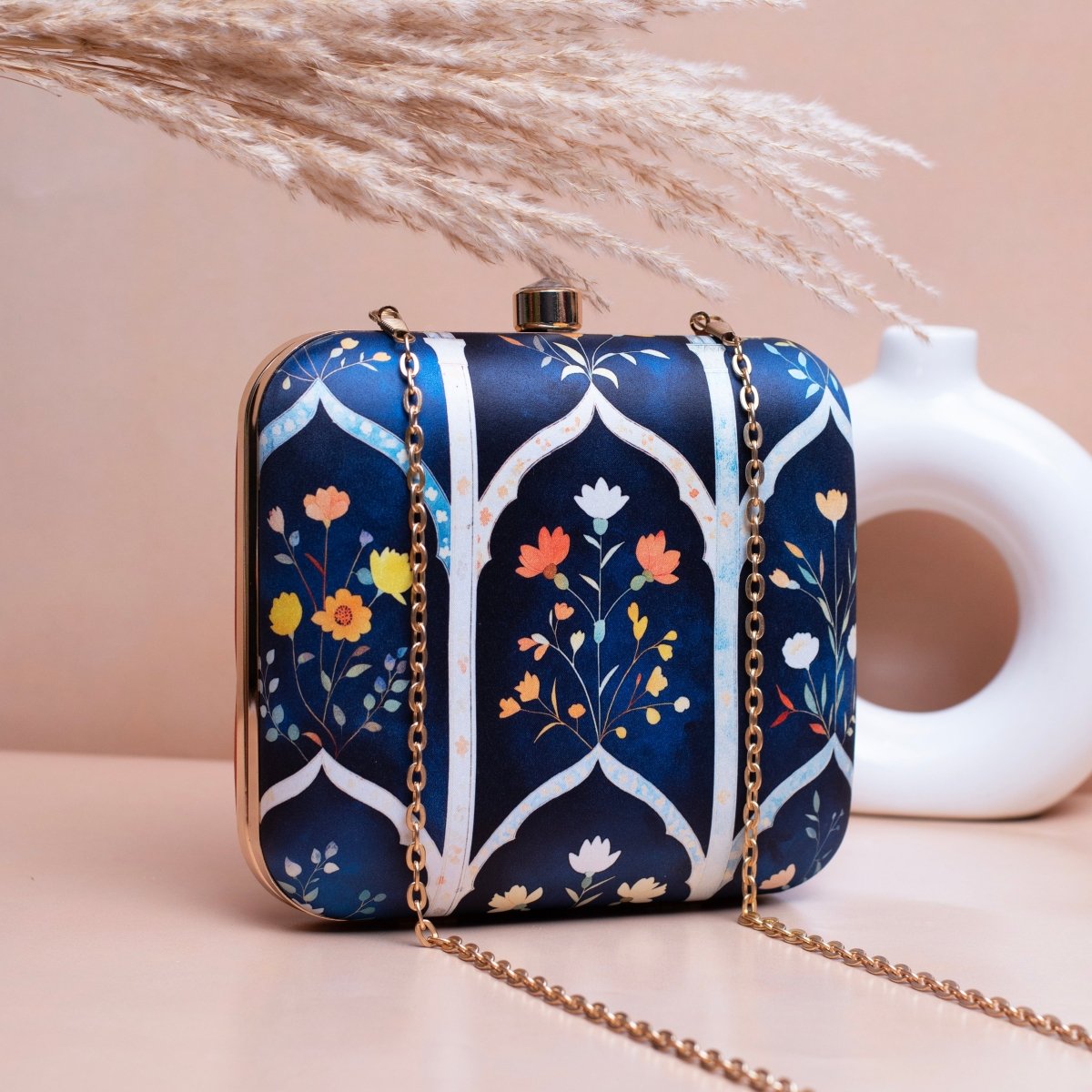 Artklim Blue Based Traditional Pattern Printed Clutch
