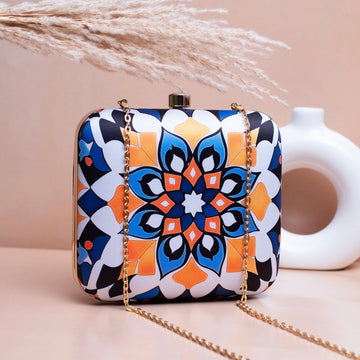 Artklim White Based Mandala Art Printed Clutch