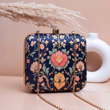 Artklim Blue Based Floral Printed Clutch