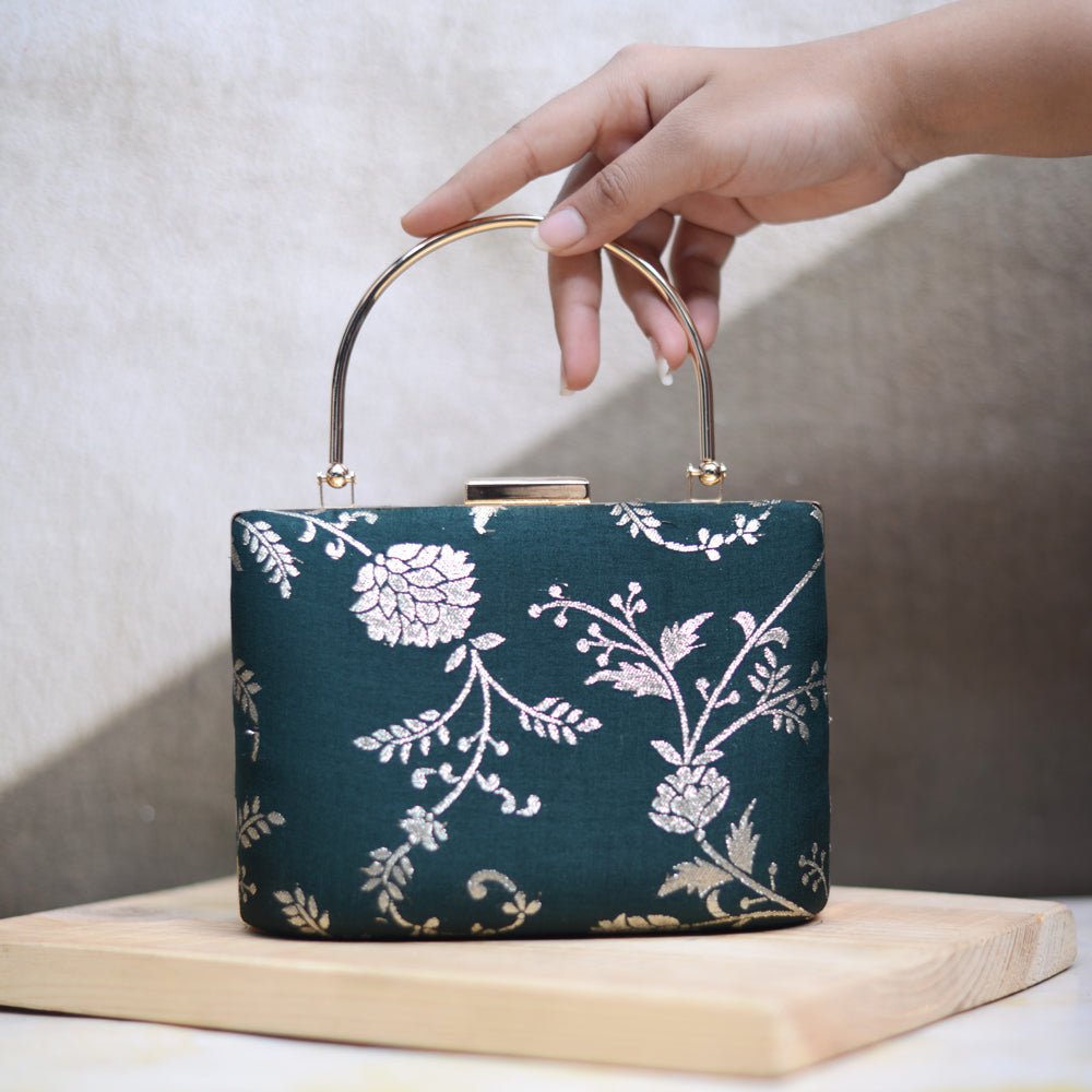 Artklim Dark Green Brocade Party Clutch