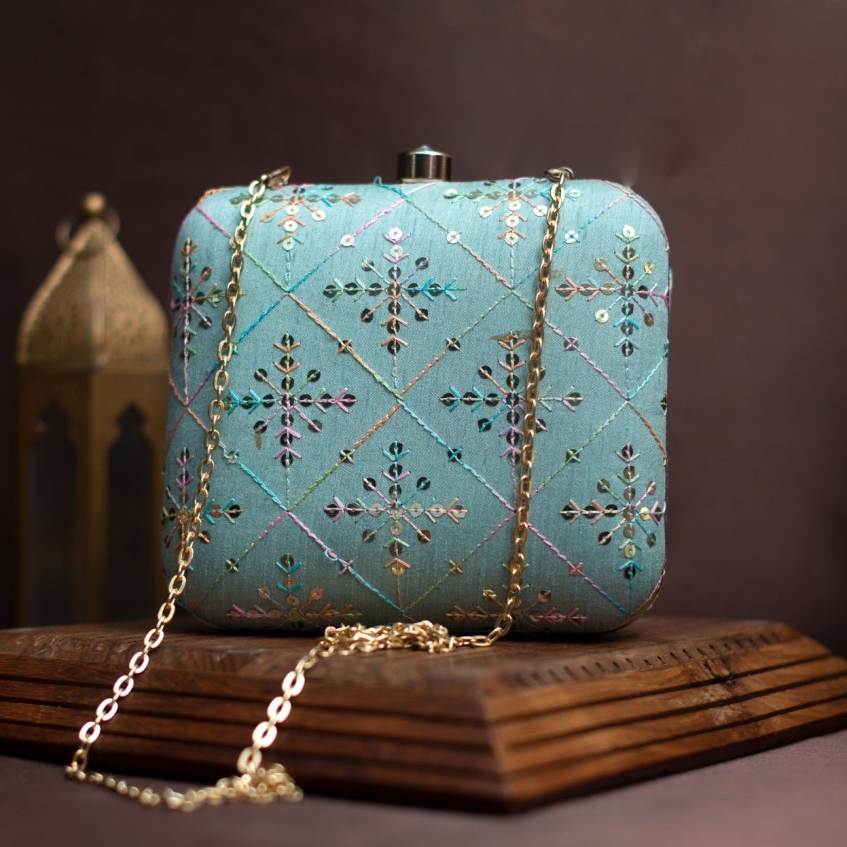 Artklim Blue Embroidery Party Clutch